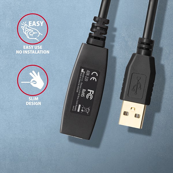 AXAGON ADR-220 Aktives USB 2.0 Verlängerungskabel USB-a...