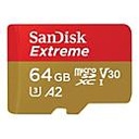 SanDisk Extreme 64GB MicroSDXC Memory Card Class 10 - U3 - V30 - A2 - Read up to 170MB/s - Write up to 80MB/s [SDSQXAH-064G-GN6MA]