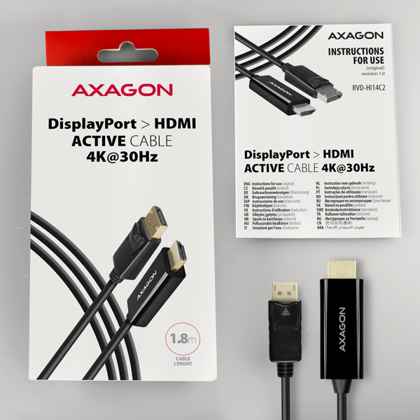 AXAGON RVD-HI14C2 DisplayPort to HDMI 1.4 Cable 1.8m 4K30Hz