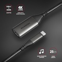 AXAGON RVC-HI2M USB-C Zu HDMI 2.0 Adapter 4K/60Hz Aluminum - 25 Cm...