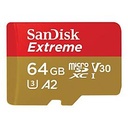 SanDisk Extreme 64GB MicroSDXC Memory Card Class 10 - U3 - V30 - A2 - Read up to 170MB/s 