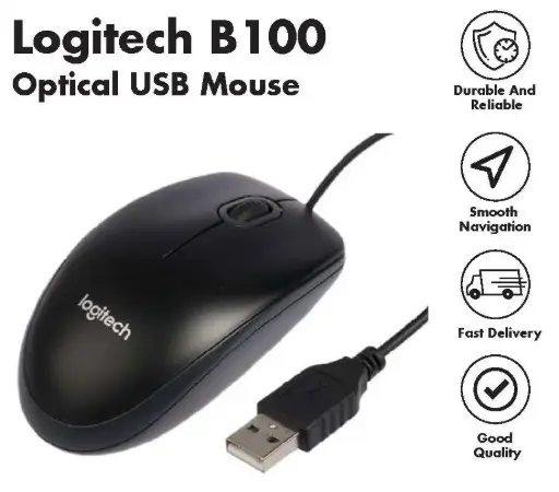 [LOG-B100-BK] Logitech Optical B100 Wired USB Mouse
