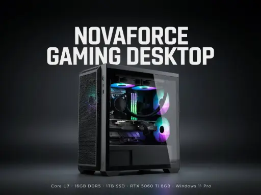 Gaming Desktop NovaForce - Core U7｜16GB DDR5 RGB RAM｜1TB SSD｜GPU RTX 5060 Ti 8GB｜Windows 11 Pro